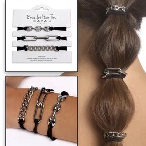 Maya J Jewelry 3-Pack Black/Silver Bracelet Hair Ties BRAND NEW!